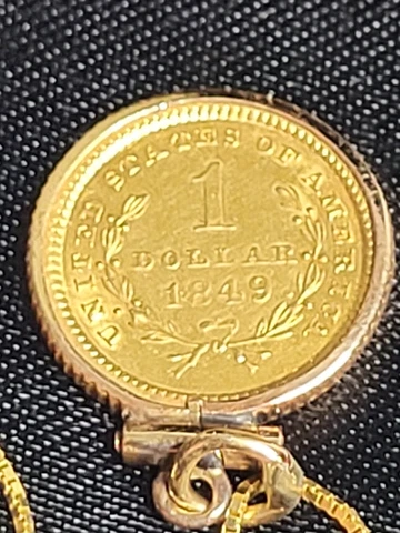 1849 P US American One $ Liberty Head Gold Coin $1 Dollar 14K Necklace Pendent Cover