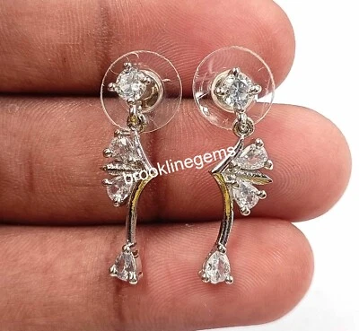 Brincos de zircão estilo indiano Bollywood folheados a prata CZ AD para uso de casamento - Imagem 1 de 4