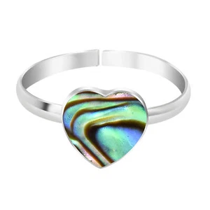 Heart Peacock Abalone Shell .925 Silver Toe/Pinky Ring - Picture 1 of 4