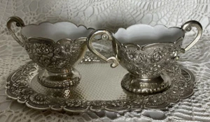 silber Zucker & Milchkännchen mit Tablett Vintage Selten - Bild 1 von 12