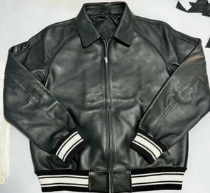 Men's Genuine Real Leather Jacket American Flight Bomber Leather Jacket - Picture 1 of 7
