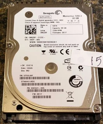 DELL N528F 0N528F SEAGATE ST980411ASG 80GB SATA 7.2K 3GB/S 2.5'' HARD DRIVE - Image 1 of 3
