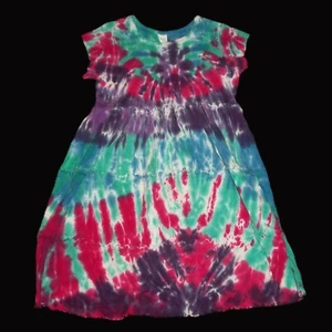 Tie Dye Ruffled Dress Tropical Sunburst 6 Cap Sleeves Girl Child Hippie Tye Dyed - Picture 1 of 1