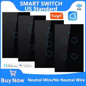 Smart WiFi Touch Light Switch Wall Panel 1/2/3/4 Gang RF Remote Alexa Google Hom - Picture 1 of 15