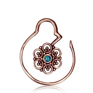 PAIR ROSE BRASS MANDALA FLOWER SPIRALS BLUE OPAL GAUGES EARRINGS PLUGS 2 SIDED - Picture 1 of 1