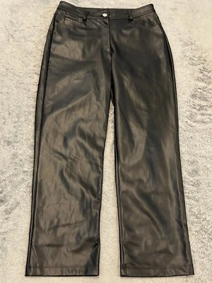 Галоген искусственной кожи брюки женщин 6 черный широкие ноги повседневный клуб веганский Pleather - Изображение 1 из 4