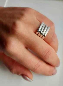 Set of 4 Ring Square Ring 925 Sterling Silver Stacking Band Ring Statement Ring - Picture 1 of 7