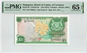 SINGAPORE 5 Dollars 1973, P-2d, Sign: Sen, PMG 65 EPQ Gem UNC, Orchid Series - Picture 1 of 2