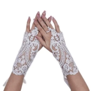 Short Lace Fingerless Gloves Women Fingerless Lace Gloves Bridal A-0-white - Picture 1 of 6