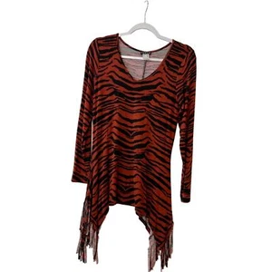 Venus Women’s Top Asymmetrical Tunic Tiger Stripes V-neck Top Blouse Size Small - Picture 1 of 5