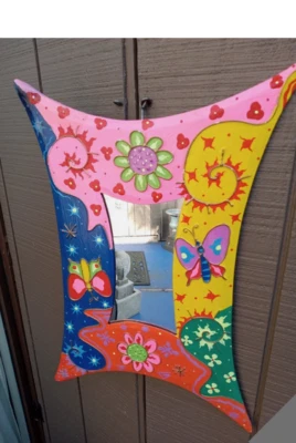 Espejo de pared de madera pintado a mano LG vintage años 60 arte pop mariposa MOD 14" X 20" Foto 1 de 4