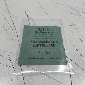 Boleto vintage retro original años 60 lugar de nacimiento de Shakespeare diario arte - Imagen 1 de 3