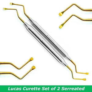 Dental Lucas Küretten 2er Set Chirurgische Knochenküretten Wellenschliff vergoldet Spitzen - Bild 1 von 3