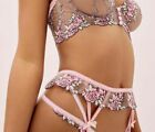 For Love & Lemons Victorias Secret Berry Garter Belt Floral Embroidery Pink M