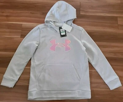 NWT girls L Under Armour hoodie sweatshirt gray iridescent logo top shirt - Image 1 of 4