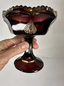 Amethyst Purple Compote W/ Gold Trim Gilding Pedestal Bowl Vintage - Picture 1 of 9