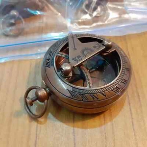 Pocket Sundial Compass Brass Antique Nautical Push Button Sundial Compass - Picture 1 of 6