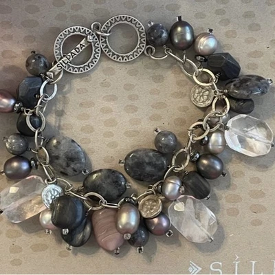 Silpada Hematite, Glass, Pearl, Shell Cha~Cha Sterling Silver Bracelet B1777 - Image 1 of 4