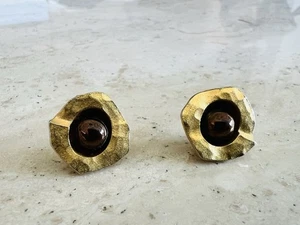 Vintage Cecile Jeanne Paris Designer Ohrringe gehämmert goldfarben Bronze Perlen - Bild 1 von 6