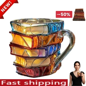 3D Novelty Book Coffee Mugs Handcrafted Bookpile Water Mugs Glass ware 350 - ml - Picture 1 of 20