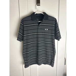 Oakley Striped Polo Shirt Mens Black Gray Short Sleeve Golf Casual Size Medium - Picture 1 of 6