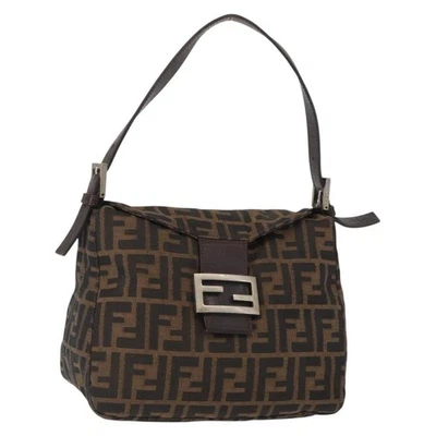 Auténtico bolso de hombro FENDI Zucca lona mamma baguette negro marrón plata 152586 Foto 1 de 4
