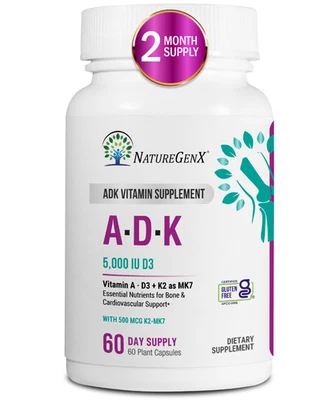 Suplemento vitamínico ADK con vitaminas A, D3, K2 como MK7 para la salud inmune del corazón óseo Foto 1 de 4