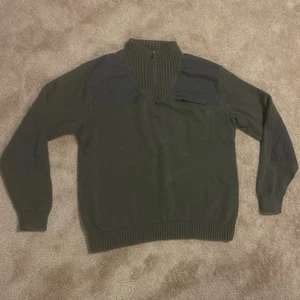 Duluth Trading Mens XL Brigadier Mock Neck Sweater Green Knit Zip Elbow Pads - Picture 1 of 4