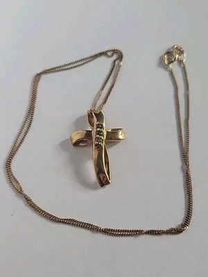 Vintage AAJ 10KT Rose Gold Cross Pendant On 18" Fine Curb Link Chain Necklace - Image 1 of 4