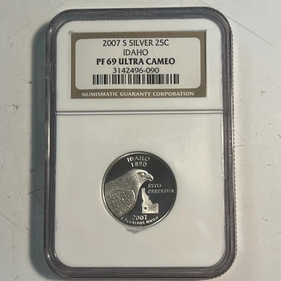 2007 S SILVER 25 Cent Idaho Quarter PF 69 Ultra Cameo NGC Certified - Image 1 of 3