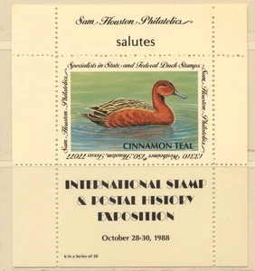 USA Sam Houston Duck Company International Stamp Exposition Cinnamon Teal MNH - Picture 1 of 2