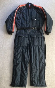 VINTAGE Montgomery Ward Snowmobile Monosuit Snow Suit Mens M/L Black Lined - Picture 1 of 10