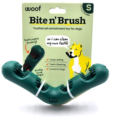 Woof Bite n' Brush Small Treat Holder Toothbrush Tough Non Toxic For Dogs 7" - Image 1 of 4