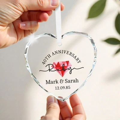 BEECREATIVEDESIGN Personalised 40th Ruby Wedding Anniversary Gifts Glass Plaque With Gift Bag