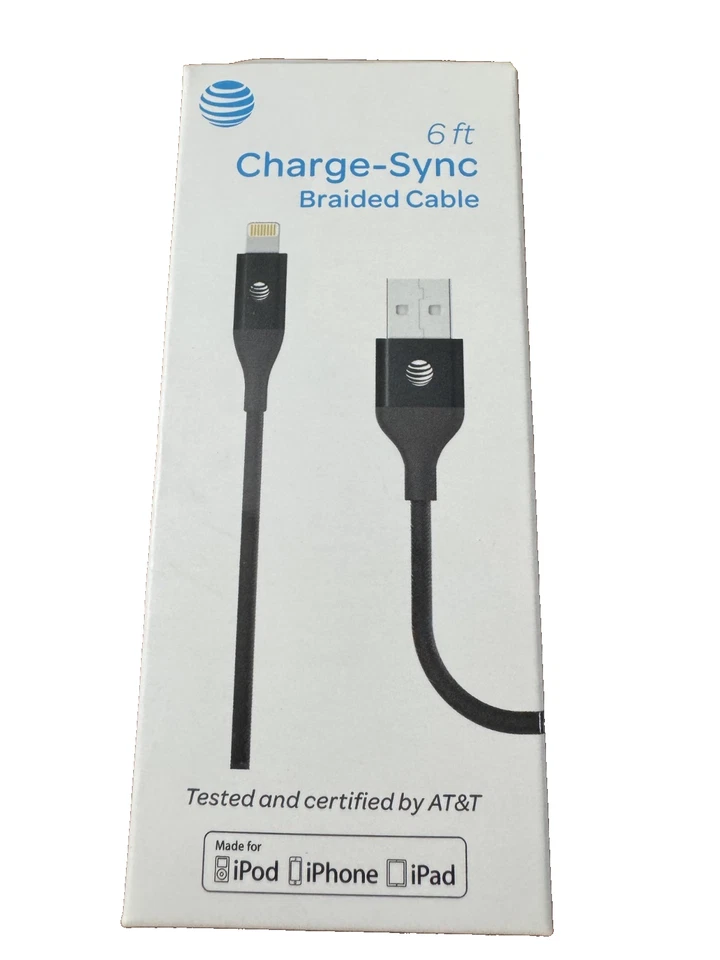 AT&T MFI Certified Braided Lightning Data Sync Charge Cable 6ft - Black