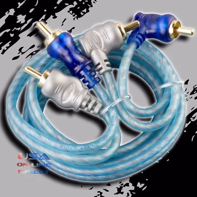2pc 15 Ft Spiral Twisted Home Marine System Platinum Blue RCA Interconnect Cable - Image 1 of 2