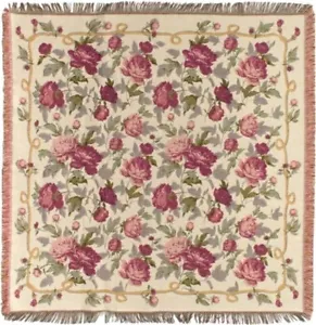 NEW 60"  "LAURA" ROSES BELGIAN TAPESTRY TABLE CHAIR THROW BED SPREAD 792 - Picture 1 of 7