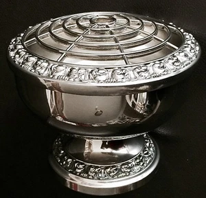 Large Vintage IANTHE (Ian Heath Ltd-UK) Silver Plated Rose Bowl & Frog (6”/15cm) - Picture 1 of 12