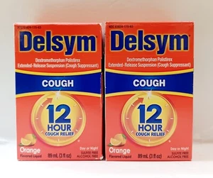 (2 Pack) Delsym Orange Flavor Adult Cough Suppressant Liquid - 3oz Exp 02/2026 - Picture 1 of 2