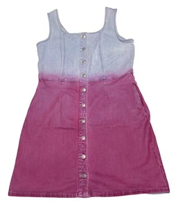 Jordache Kelly Ombre Denim Jumper Dress Womens Size Large Button Front Jeans - Picture 1 of 8