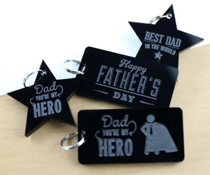 FATHER'S DAY BIRTHDAY ACRYLIC KEY RING TAGS FAVOURS GIFT LASER ENGRAVED - Picture 1 of 13