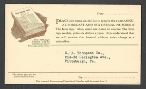 1928 PC NY THE IRON AGE ANNUAL FORECAST & WEEKLY MAGAZINE, UNPOSTED - Picture 1 of 2