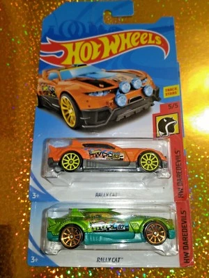 (2) HOT WHEELS HW DAREDEVILS RALLY CAT (one orange, one green)  #5/5  - Image 1 of 4