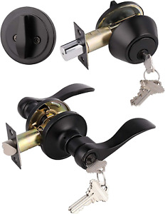 Gobrico 1Pack Exterior Door Lever Lockset with Single Cylinder Deadbolt Black Do