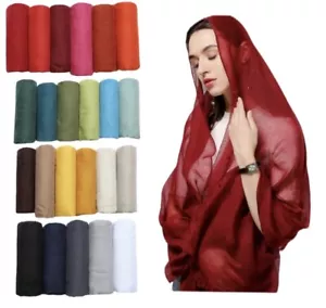 Nueva Maxi Bufanda Lisa de Viscosa de Algodón Hiyab Envoltura para la Cabeza para Mujeres Niñas 40 Colores - Imagen 1 de 87