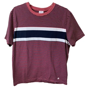 Size Large Brooks Brothers T-shirt Men's 1818 Logo Salmon/Blue Stripe Cotton Z1 - Picture 1 of 8