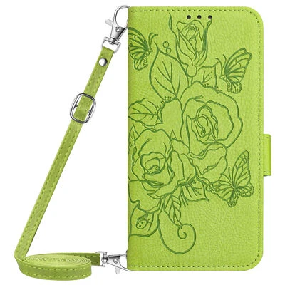 For Various Phone Case Crossbody Leather Emboss Rose Flip Card Wallet Bag Cover - Image 1 of 4