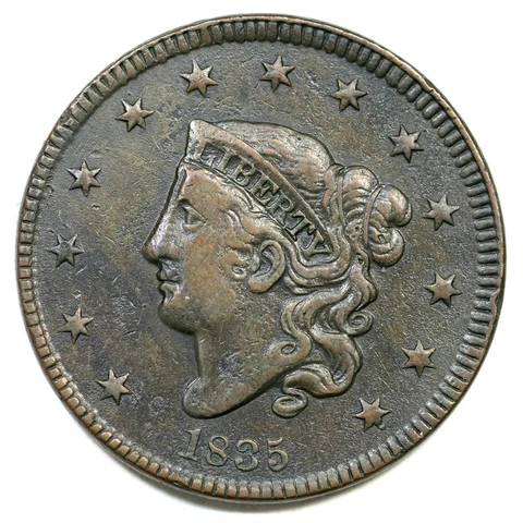 1835 N-5 R-2 Matron or Coronet Head Large Cent Coin 1c Cover