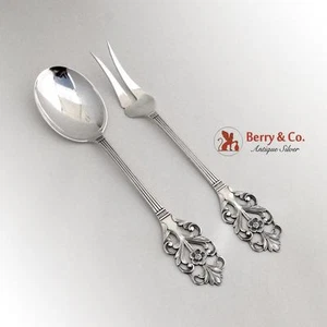 Viking Rose Salad Serving Set Thomas Marthinsen Norwegian 830 Silver - Picture 1 of 4