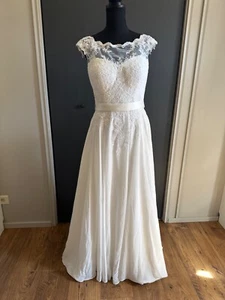 Justin Alexander A-Line Wedding Dress Ivory SZ 10 Lace Illusion Bodice Style6116 - Picture 1 of 19